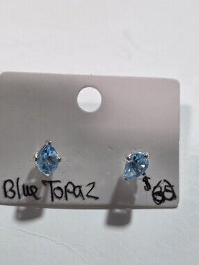 Blue Topaz Teardrop Stud Earrings - Sterling Setting